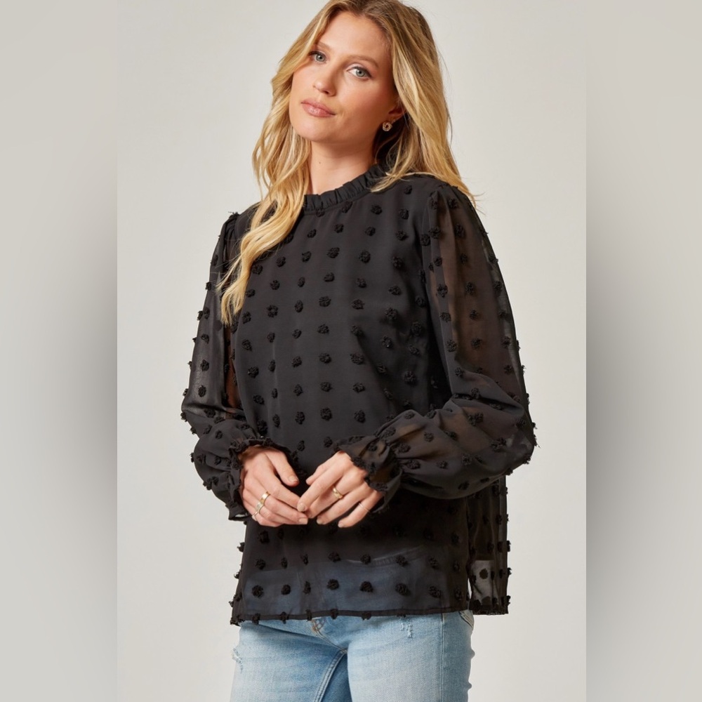 ANDREE BY UNIT Classic Pom Pom Detail High Neck Blouse